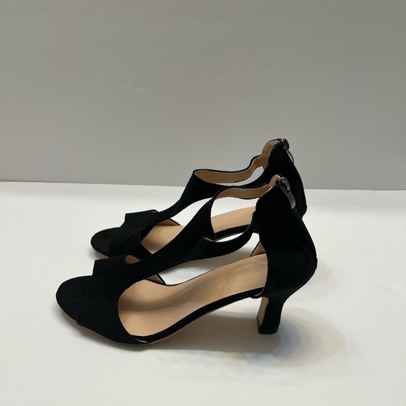 Women's Black Block Heeled Sandals, Fashion Cutout Design Back Zipper Sandals - Picture 5 of 14